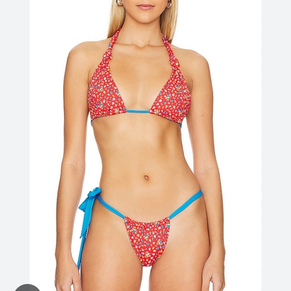 New!SET Frankies Bikini Kealy Tie Side Cheeky With Florabelle Triangle Top